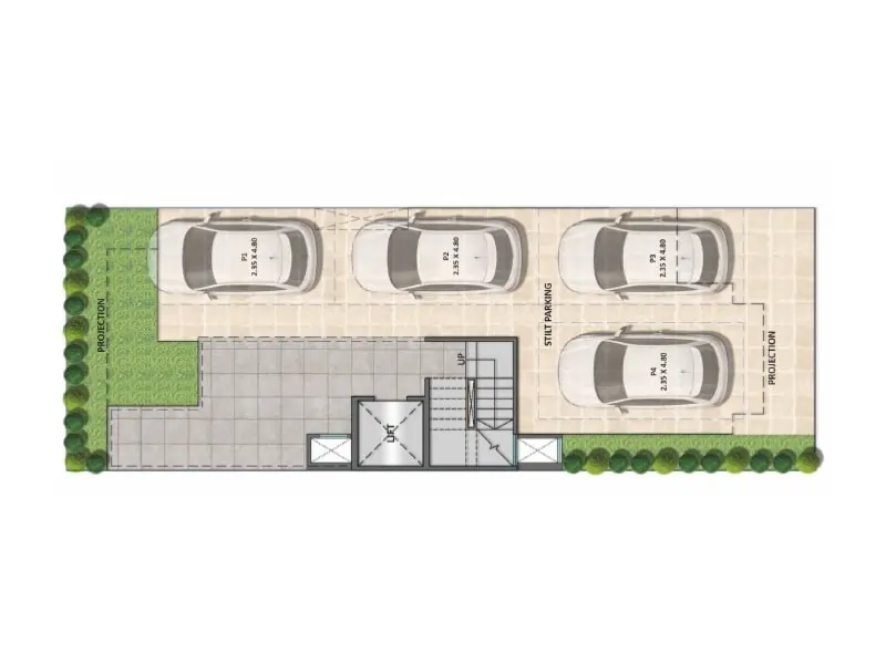 Project Unit Plans – Type A (3 BHK Flats + Toilets) for sale in Gurgaon– Stilt Floor Plan – Signature Global City 92