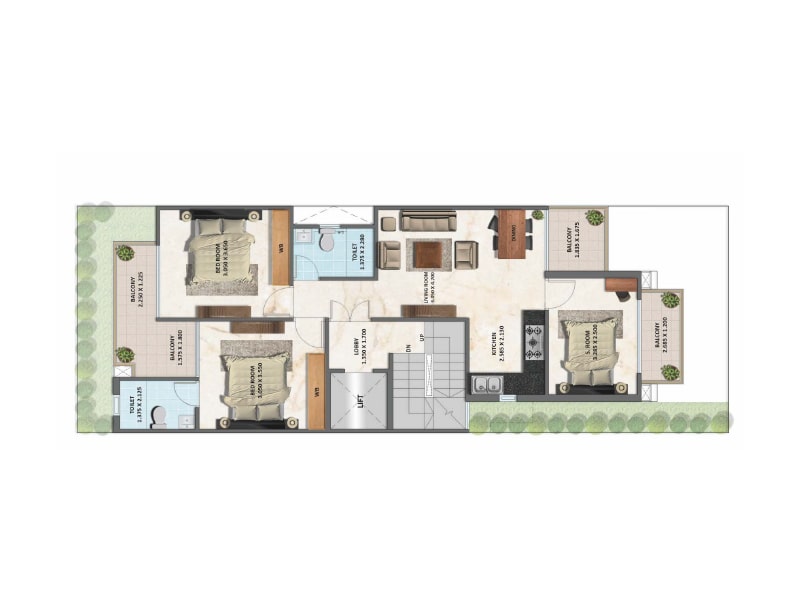 Project Unit Plans – Type A (3 BHK Flats + Toilets) low-rise flat in Gurgaon – Unit Plan – Signature Global City 92