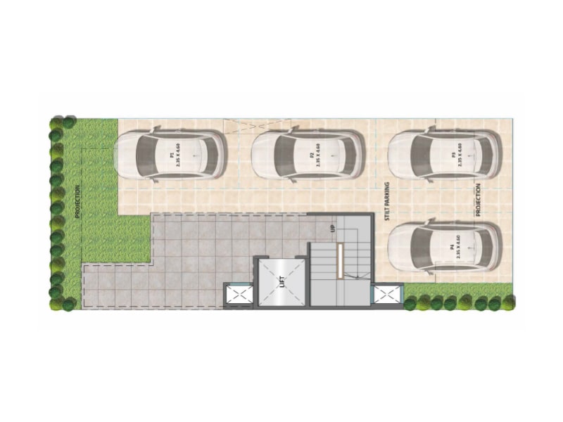Project Unit Plans – Type B (2 BHK Flat + Toilet) Premium independent Floors in Gurgaon – Stilt Floor Plan – Signature Global City 92