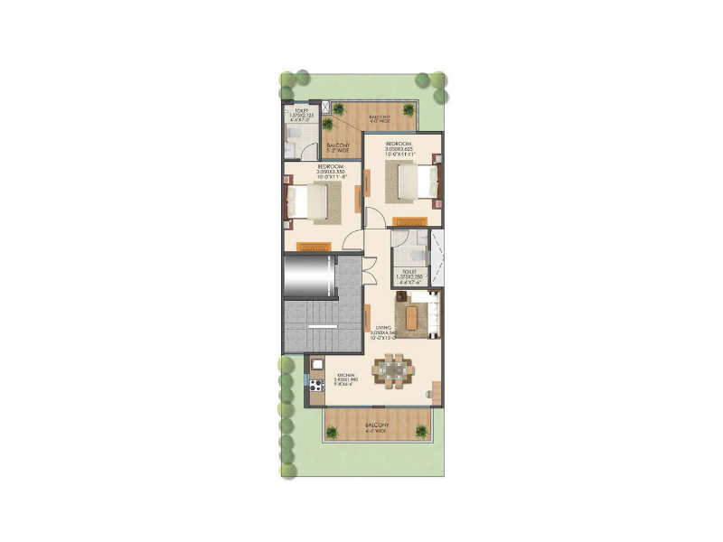 Typical Floor Plan (1st,2nd,3rd,4th ) - Type B -2 BHK flats + 2 Toilets premium apartment for sale in signature global park 4&5  in sector 36, Sohna, South of Gurugram.