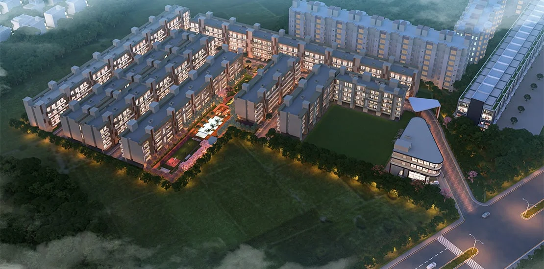 Best 2 BHK Luxury residential projects for sale at  Dwarka expressway - Signature Global City 37D 2 – Drone Night View