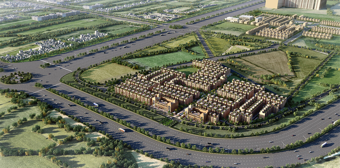 Bird’s eye view of luxury residential property in signature global park 4&5 in sector 36, Sohna, South of Gurugram.
