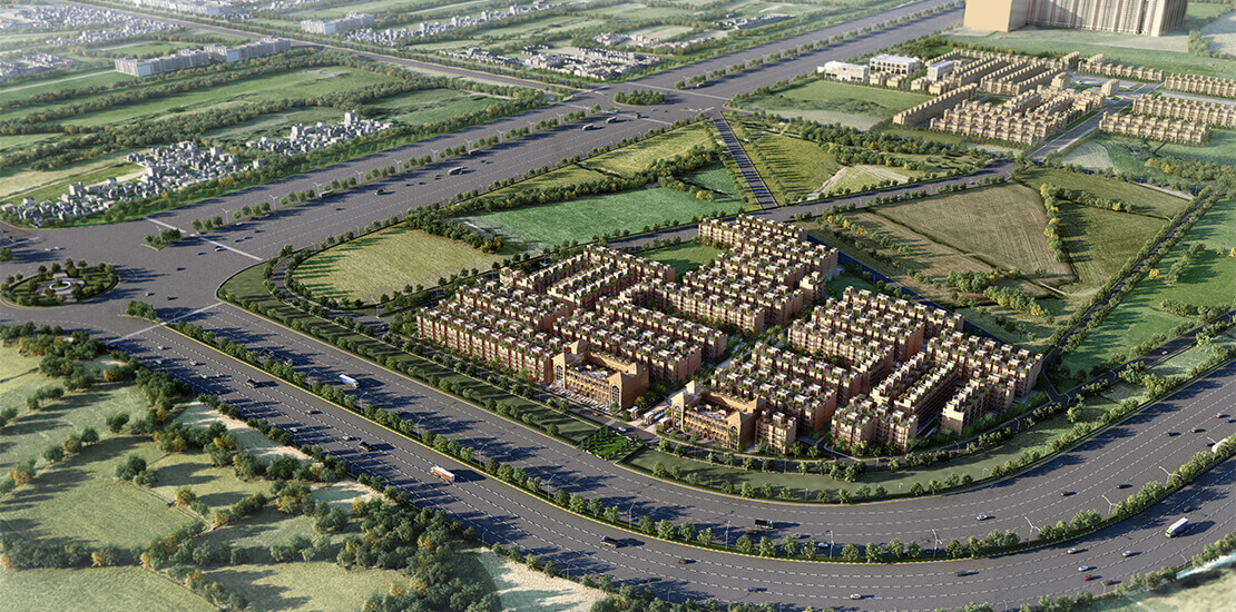 Bird’s eye view of luxury residential property in signature global park 4&5 in sector 36, Sohna, South of Gurugram.
