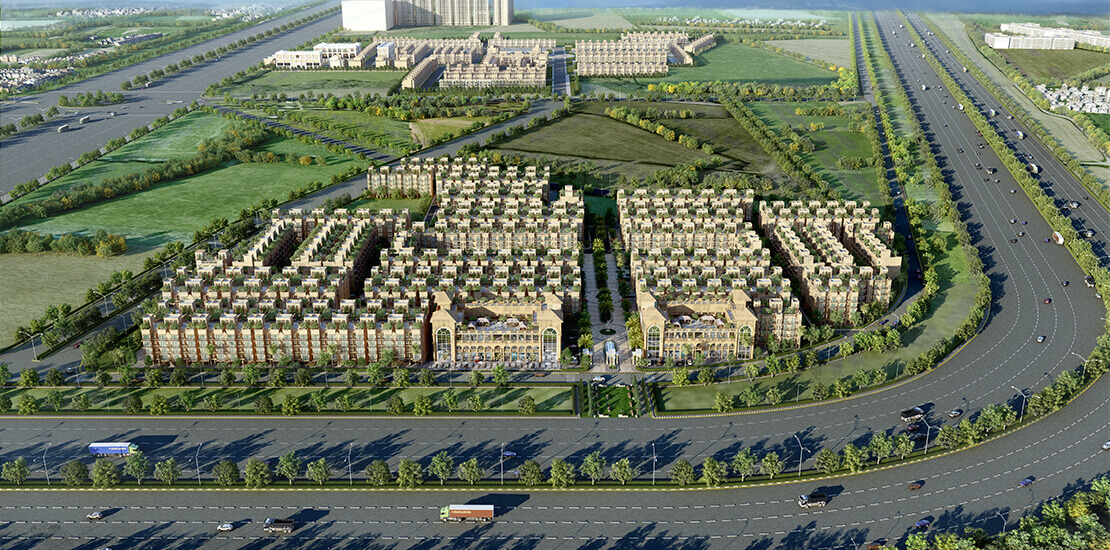 Drone view of premium residential property in sector 36, Sohna, South of Gurugram.
