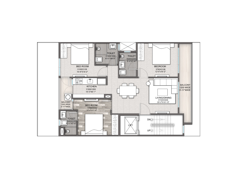 Signature Global City 93 - Typical Floor Plan (3 BHK) - Category B(II)