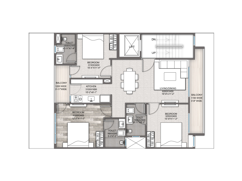 Signature Global City 93 - Typical Floor Plan (3 BHK) - Category B(III)