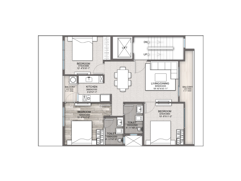 Signature Global City 93 - Typical Floor Plan (3 BHK) - Category C(I)