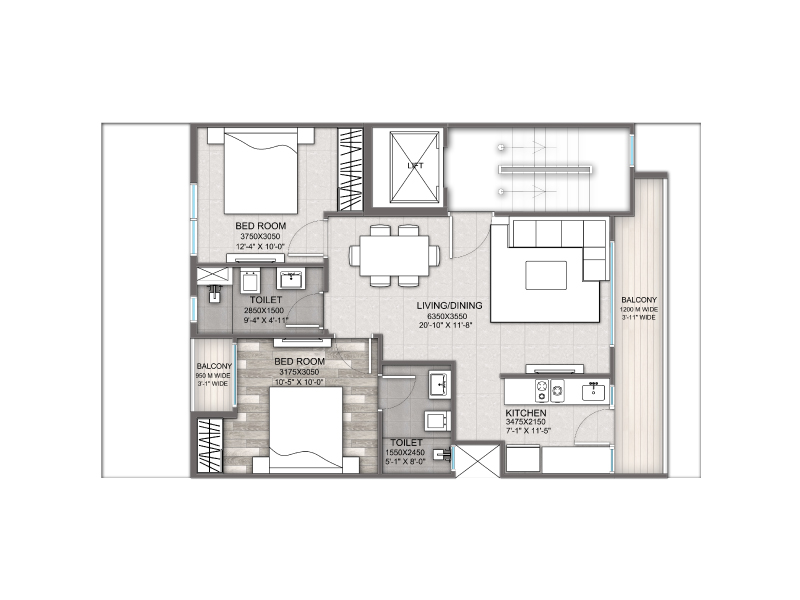 Signature Global City 93 - Typical Floor Plan (2 BHK) - Category D