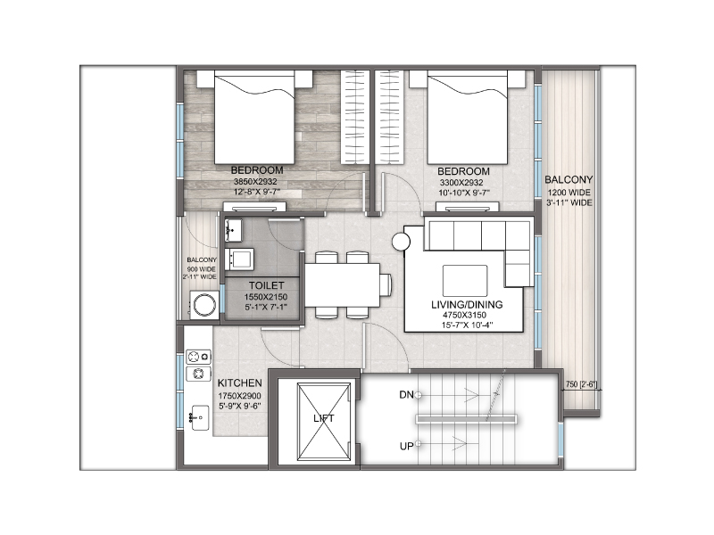 Signature Global City 93 - Typical Floor Plan (2 BHK) - Category D(I)